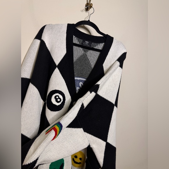 Dressed in Lala Icon Behavior Patched Oversized Cotton Blend Cardigan - Picture 8 of 10